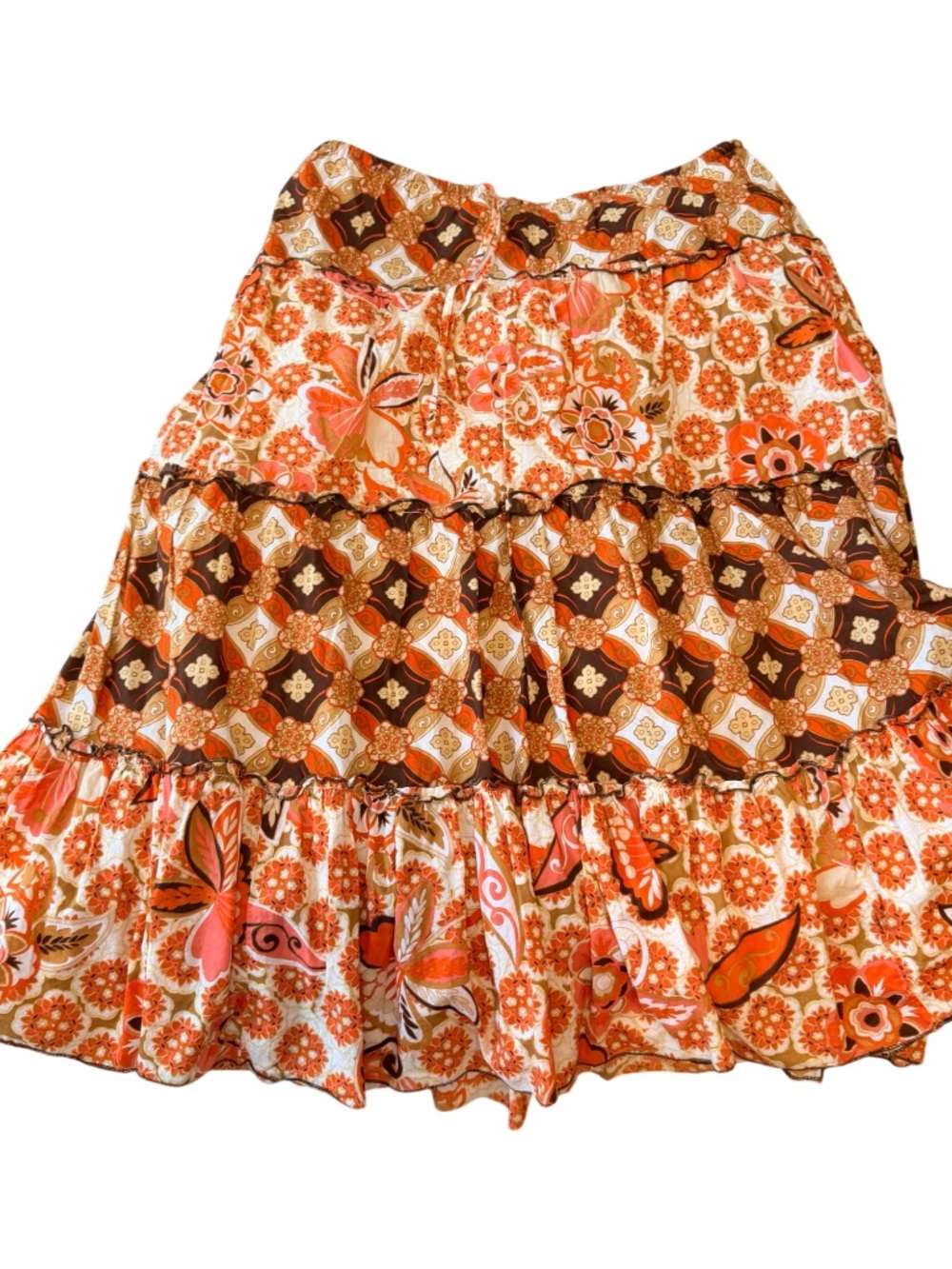 Daisy Fuentes Orange Floral Tiered Midi Skirt